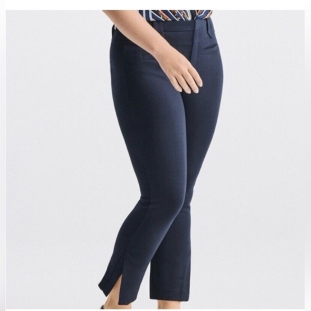 CAbi Barrister Trouser (Style #6265) – Navy Cropped Ponte Pants with Ankle Slit